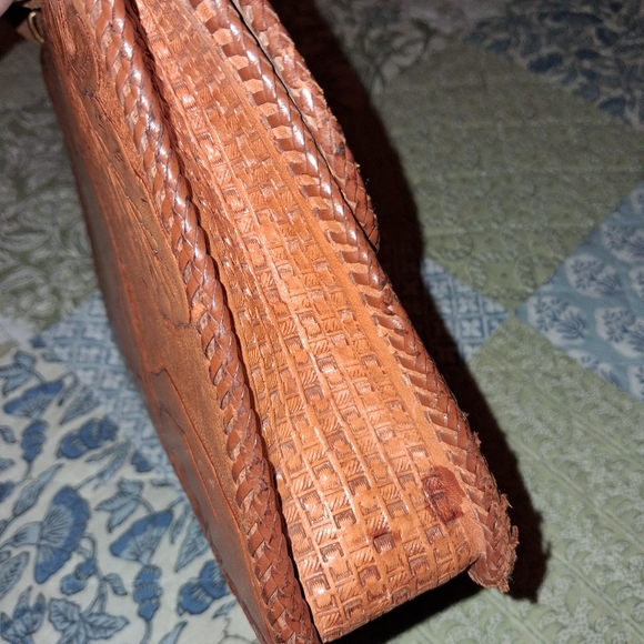 VINTAGE EMBOSSED LEATHER FLORAL WESTERN HORSE PRINT HANDBAG - Picture 4 of 4